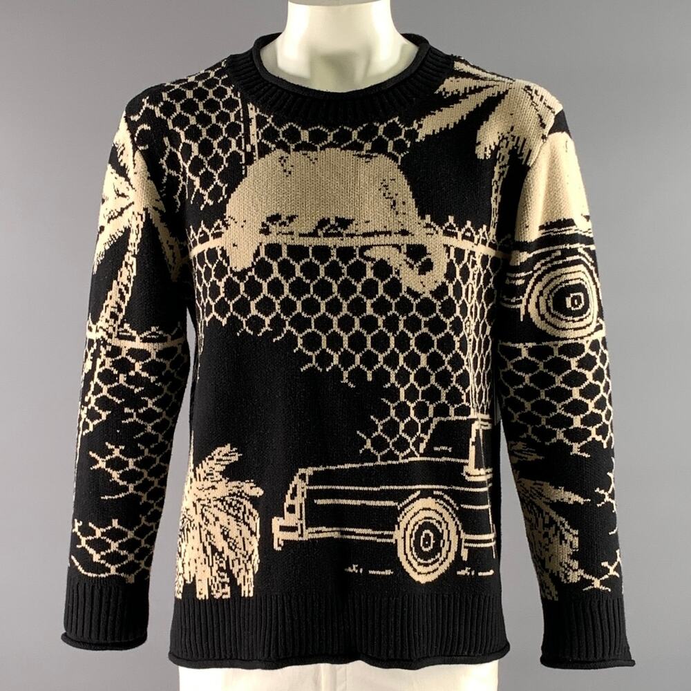 HONOR THE GIFT Size XL Black Khaki Graphic Cotton Ribbed Sweater